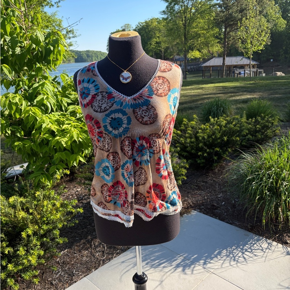 Self Esteem Tan Camisole with Teal & Coral Floral Print